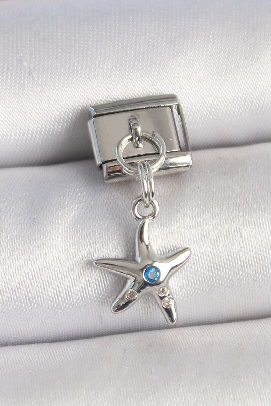 Pirinç Gümüş Renk Deniz Yıldız Model Mavi Taş Detay Nomination Charm - EBJ250501W33155 - 1