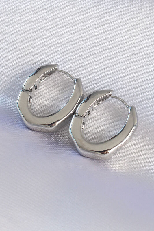 Pirinç Gümüş Renk Kalın Kemik Model Küpe - EBJ240601W24756 - 1