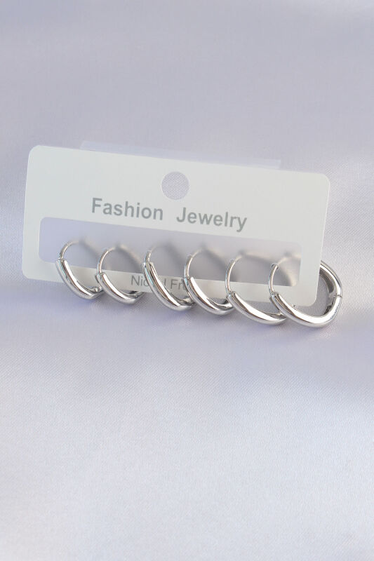 Pirinç Gümüş Renk Oval Küpe Seti - EBJ240601W24774 - 2