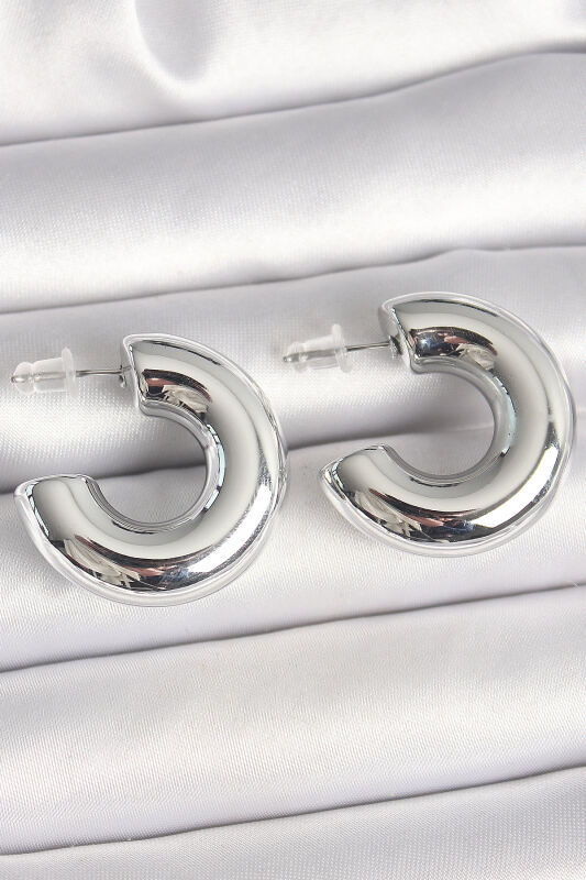 Pirinç Gümüş Renk Yarım Halka Model CCB Kadın Küpe - EBJ250412W32574 - 1