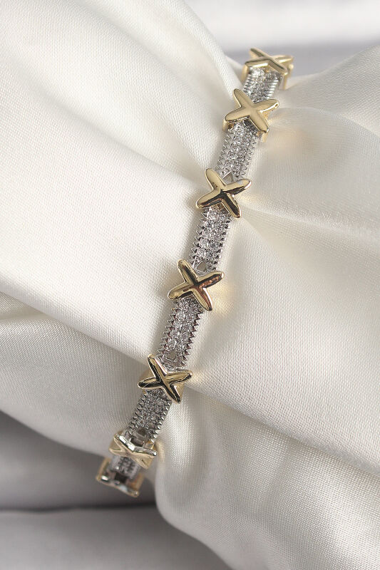 Pirinç Gümüş Renk Zirkon Taşlı Gold Xoxo Model VIP Seri Kadın Bileklik - EBJ250207W31163 - 1