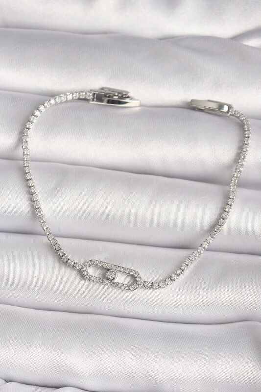 Pirinç Gümüş Renk Zirkon Taşlı Messika Model Kadın Bileklik - EBJ250118W30694 - 1