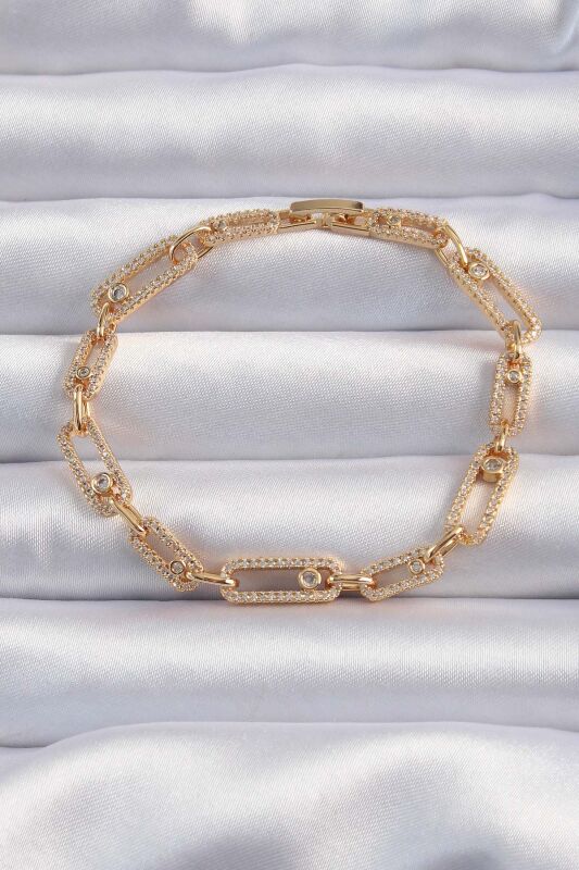 Pirinç Vip Seri Gold Renk Zirkon Taşlı Messika Model Bileklik - EBJ240912W28002 - 1