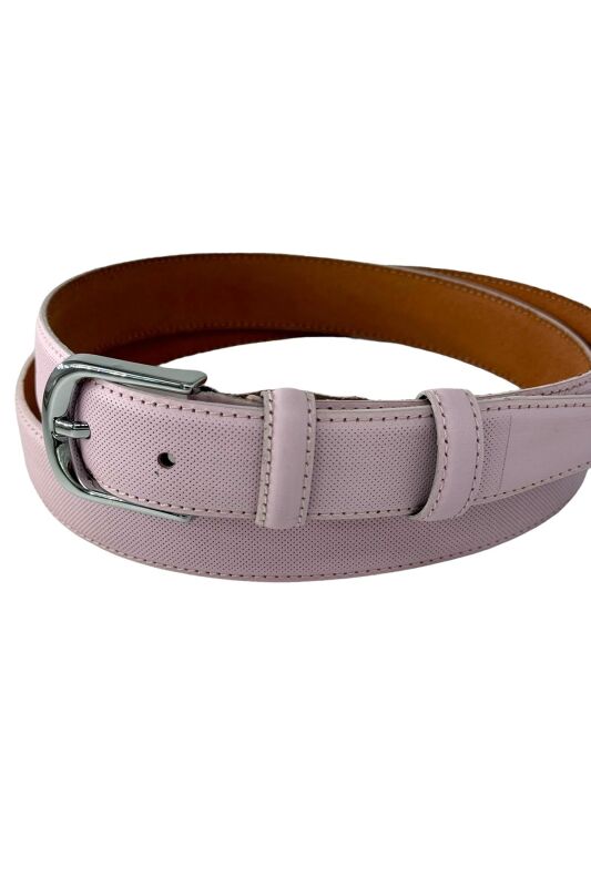 Pudra Pembe Hakiki Deri Nikel Tokalı Dikişli Model 3 cm.lik Kadın Kemer - Roys Deri B820 - 3
