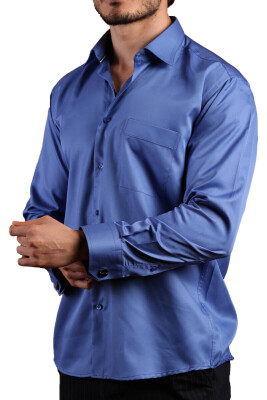 Saks Mavi Büyük Beden Rahat Kesim Micro Kumaş Kol Düğmeli Regular Fit Erkek Gömlek - 190-14 - 3