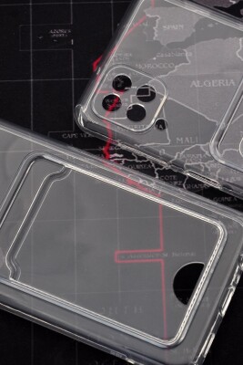 Samsung A12 Uyumlu Kredi Kartlıklı Şeffaf Kılıf Kamera Korumalı - 4