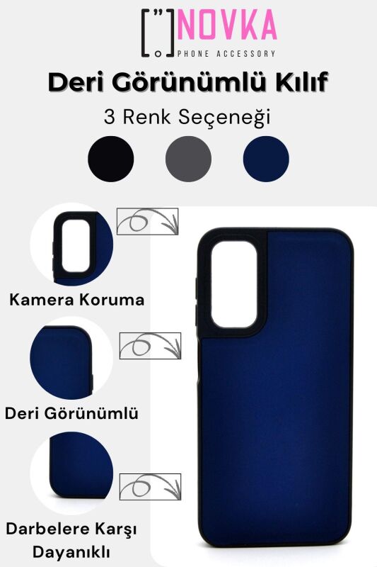 Samsung Galaxy A24 Uyumlu Deri Görünümlü Sert Kapak Kılıf Siyah - 7