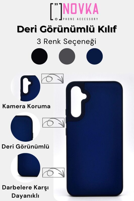 Samsung Galaxy A54 Uyumlu Deri Görünümlü Sert Kapak Kılıf Siyah - 7