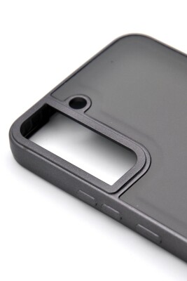 Samsung Galaxy S22 Uyumlu Deri Görünümlü Sert Kapak Kılıf Gri - 3