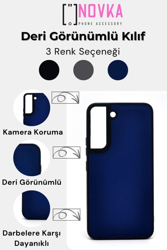 Samsung Galaxy S22 Uyumlu Deri Görünümlü Sert Kapak Kılıf Gri - 7