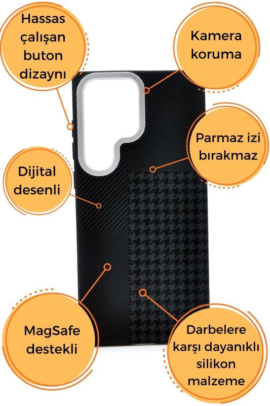 Samsung Galaxy S23 Ultra Uyumlu Dijital Desenli MagSafe Şarj Özellikli Silikon Kapak Kılıf - 6