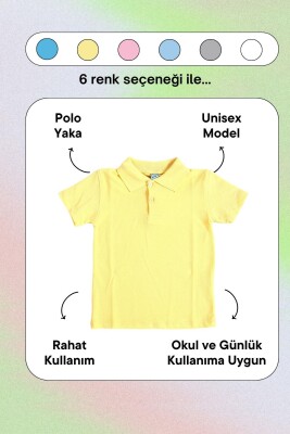 Sarı Kısa Kol Düz Renk Yakalı 6-16 Yaş Çocuk Okul Lakos Tişört Polo Yaka T-shirt - 4