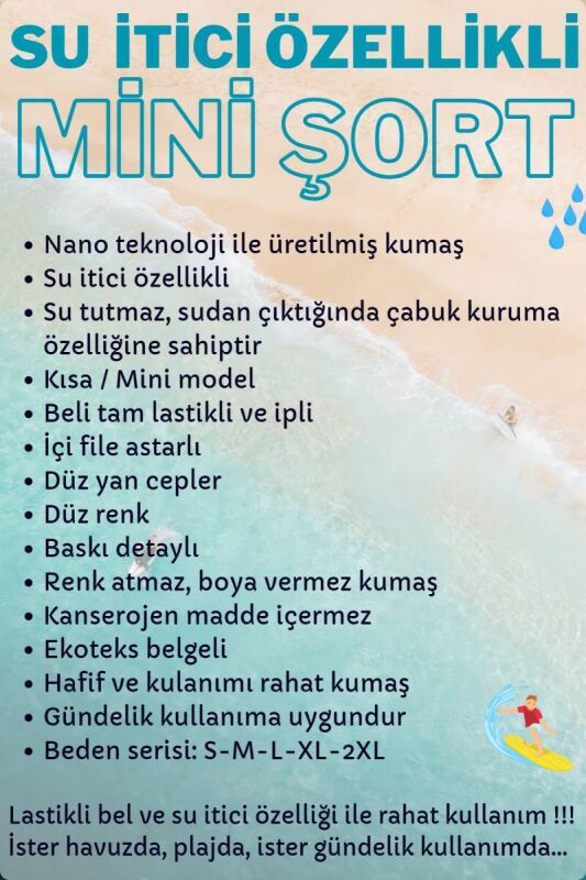Sarı Kısa Model Su İtici Özellikli Düz Renk Erkek Mini Plaj Deniz Şort Mayo - 2202-Sarı - 5