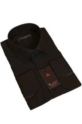 Siyah Dar Kesim Slim Fit Uzun Kol Düz Renk Erkek Gömlek - 151-20 