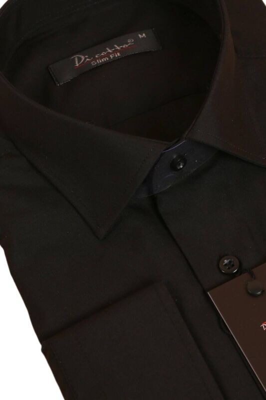 Siyah Dar Kesim Slim Fit Uzun Kol Düz Renk Erkek Gömlek - 151-20 - 2
