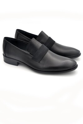 Siyah Düz Model Hakik Deri Bağcıksız Klasik Erkek Ayakkabı - 1