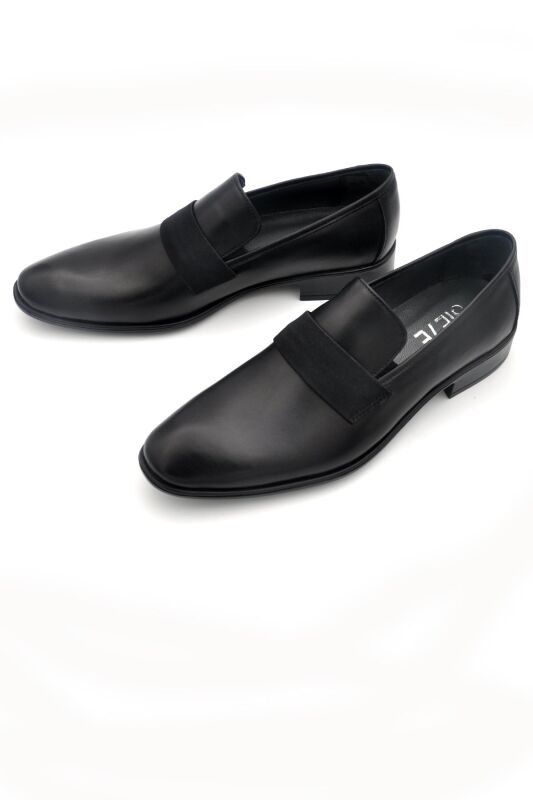 Siyah Düz Model Hakik Deri Bağcıksız Klasik Erkek Ayakkabı - 4