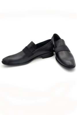 Siyah Düz Model Hakik Deri Bağcıksız Klasik Erkek Ayakkabı - 5