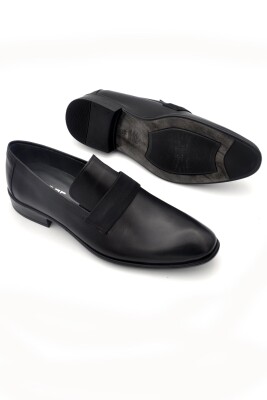 Siyah Düz Model Hakik Deri Bağcıksız Klasik Erkek Ayakkabı - 6