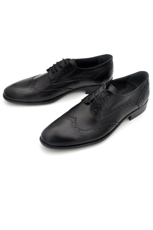 Siyah Hakik Deri Bağcıklı Klasik Erkek Ayakkabı - 3