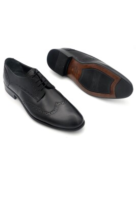Siyah Hakik Deri Bağcıklı Klasik Erkek Ayakkabı - 5