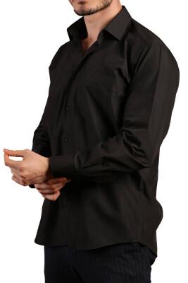 Siyah Rahat Kesim Cepli Uzun Kol Regular Fit Erkek Gömlek - 150-20 - 2