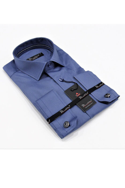 Siyah Micro Kumaş Kol Düğmeli Slim Fit Düz Renk Gömlek - 201-6 - 1
