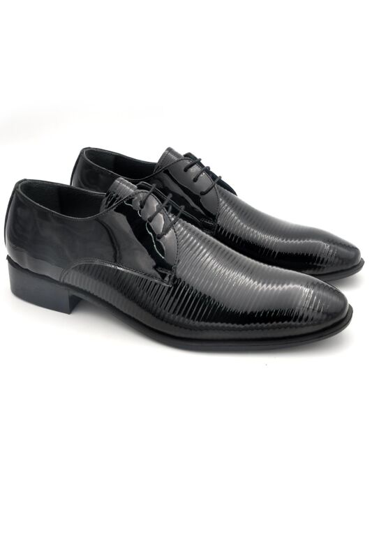 Siyah Rugan Hakik Deri Bağcıklı Klasik Erkek Ayakkabı - 1