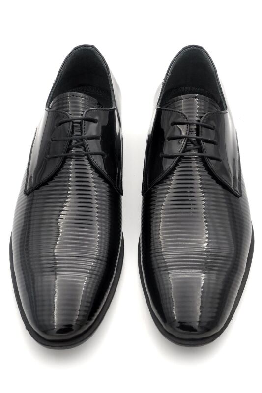 Siyah Rugan Hakik Deri Bağcıklı Klasik Erkek Ayakkabı - 2