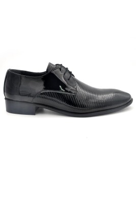 Siyah Rugan Hakik Deri Bağcıklı Klasik Erkek Ayakkabı - 3