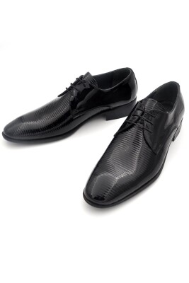 Siyah Rugan Hakik Deri Bağcıklı Klasik Erkek Ayakkabı - 5