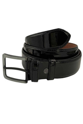 Siyah Rugan Suni Deri Dikişli 4 cm.lik Klasik Kemer - 7400-90-22Y - 3