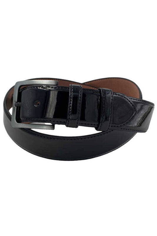 Siyah Rugan Suni Deri Dikişli 4 cm.lik Klasik Kemer - 7400-90-22Y - 4