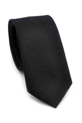 Siyah Şal Desenli Dokuma Kumaş Mendilli Slim Fit Kravat // SDK-250201 - 1