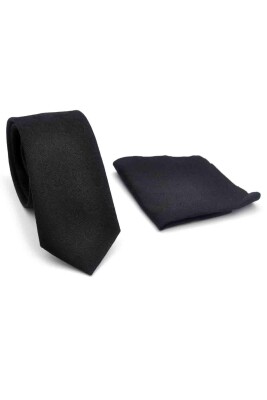 Siyah Şal Desenli Dokuma Kumaş Mendilli Slim Fit Kravat // SDK-250201 - 2