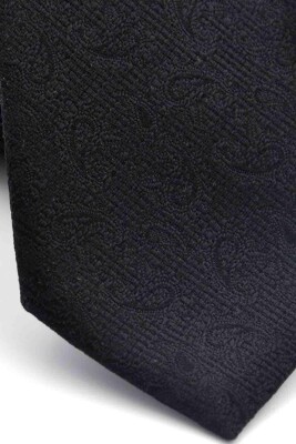 Siyah Şal Desenli Dokuma Kumaş Mendilli Slim Fit Kravat // SDK-250201 - 3