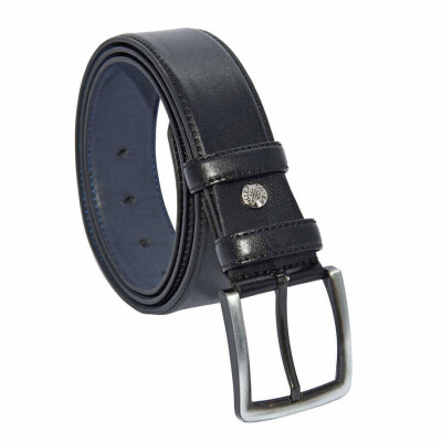 Siyah Suni Deri Dikişli Model 4 cm.lik Klasik Kemer - 7400-Düz - 1