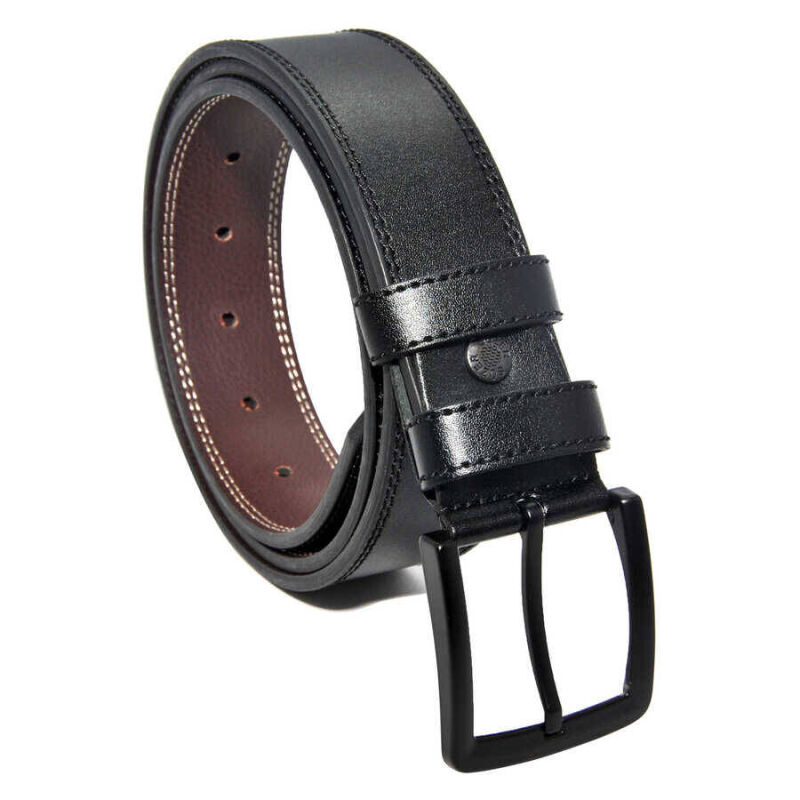 Siyah Suni Deri Çift Dikişli Model 4 cm.lik Spor Kemer - 7000-11-22K - 1