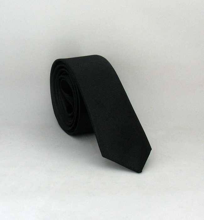 Siyah Ultra Slim Fit Düz Renk Saten Kravat - USS-01 - 1
