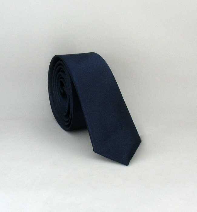 Lacivert Ultra Slim Fit Düz Renk Saten Kravat - USS-03 - 1