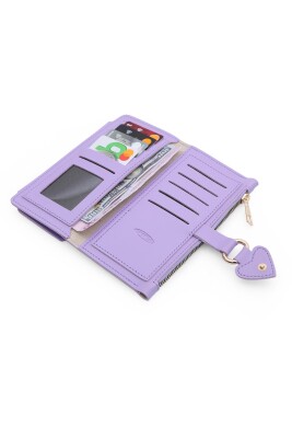 Soft Suni Deri Cep Telefon Bölmeli Trend Kadın Cüzdan Kalp Detaylı - PRS-Nisa-Lila - 4
