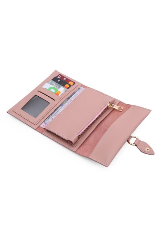 Soft Suni Deri Cep Telefon Cepli Trend Kadın Cüzdanı - PRS-Yağmur-Pudra - 4