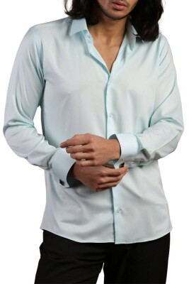 Su Yeşili Mint Dar Kesim Micro Kumaş Kol Düğmeli Slim Fit Erkek Gömlek - 201-22 - 1