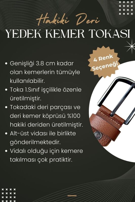 Taba Yedek Kemer Tokası Hakiki Deri Vidalı - 7