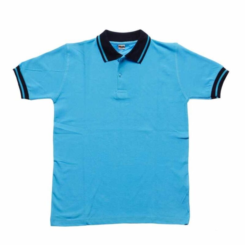 Turkuaz Lacivert Yakalı Kısa Kol 6-16 Yaş Çocuk Okul Lakos Tişört T-shirt - 81338-Turkuaz - 1