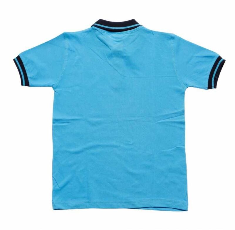 Turkuaz Lacivert Yakalı Kısa Kol 6-16 Yaş Çocuk Okul Lakos Tişört T-shirt - 81338-Turkuaz - 2