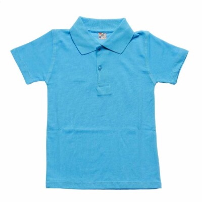 Turkuaz Kısa Kol Düz Yakalı 6-16 Yaş Çocuk Okul Lakos Tişört T-shirt - 80238-Turkuaz 