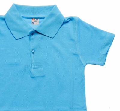 Turkuaz Kısa Kol Düz Yakalı 6-16 Yaş Çocuk Okul Lakos Tişört T-shirt - 80238-Turkuaz - 3