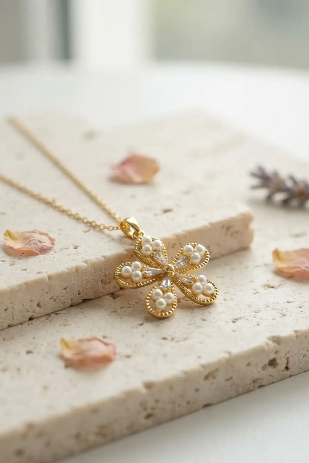 Zincir Gold Renk Çiçek Model Kadın Kolye - EBJ260926W47067