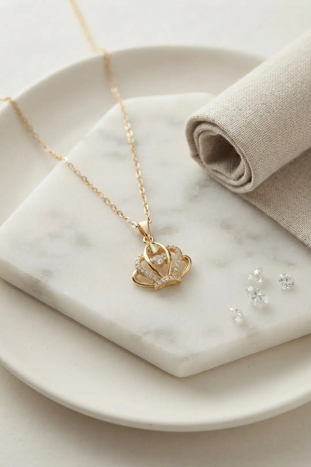 Çelik Zincir Gold Renk Crown Model Kolye - EBJ260808W46145